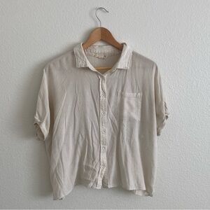 Cream Casual Button Down Shirt Lightweight Linen Blend